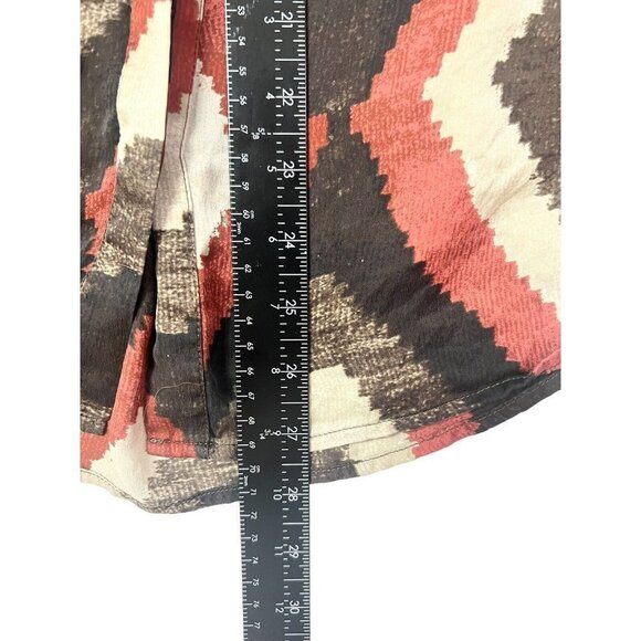 Lauren Ralph Lauren 100% Silk Top Womens 1X Brown Brick Red Aztec Southwestern - Picture 10 of 10